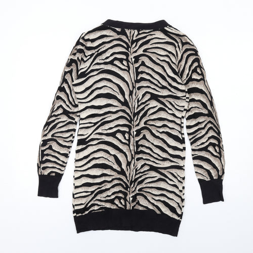 Julien Macdonald Womens Black V-Neck Animal Print Cotton Cardigan Jumper Size 10 - Tiger pattern