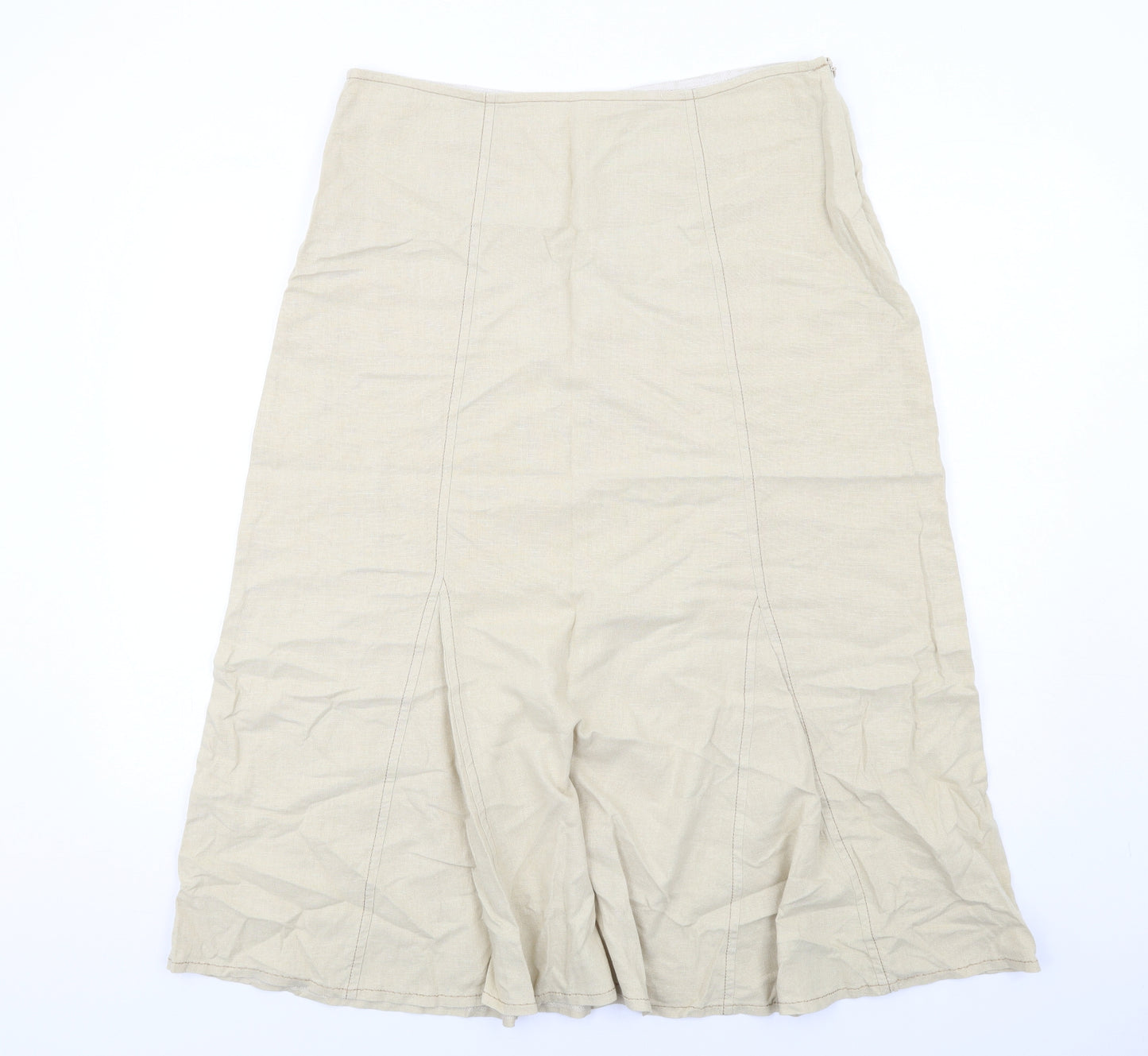 Marks and Spencer Womens Beige Linen A-Line Skirt Size 14 Zip