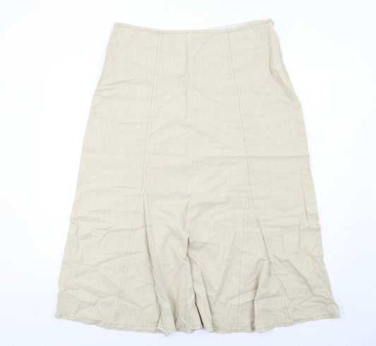 Marks and Spencer Womens Beige Linen A-Line Skirt Size 14 Zip