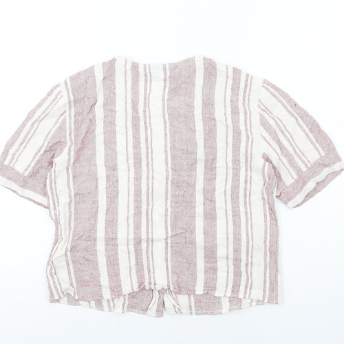 Topshop Womens Red Striped Viscose Basic Button-Up Size 10 V-Neck
