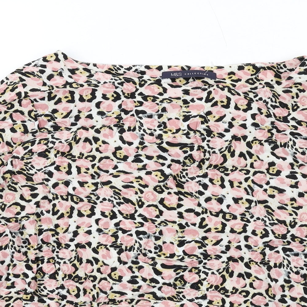 Marks and Spencer Womens Pink Animal Print Viscose Basic Blouse Size 12 Boat Neck - Leopard Print