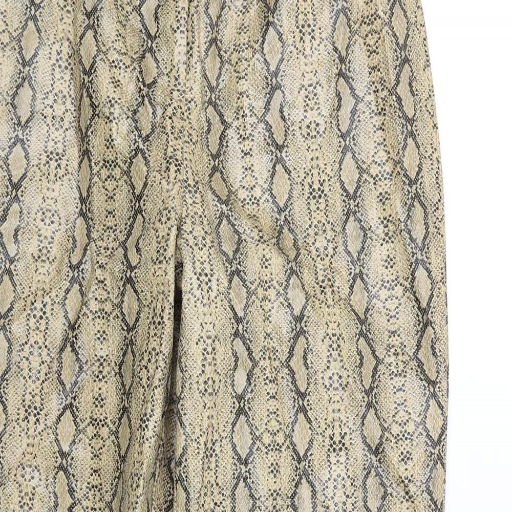 PRETTYLITTLETHING Womens Beige Animal Print Polyurethane Trousers Size 8 L30 in Regular Zip - Snake Print
