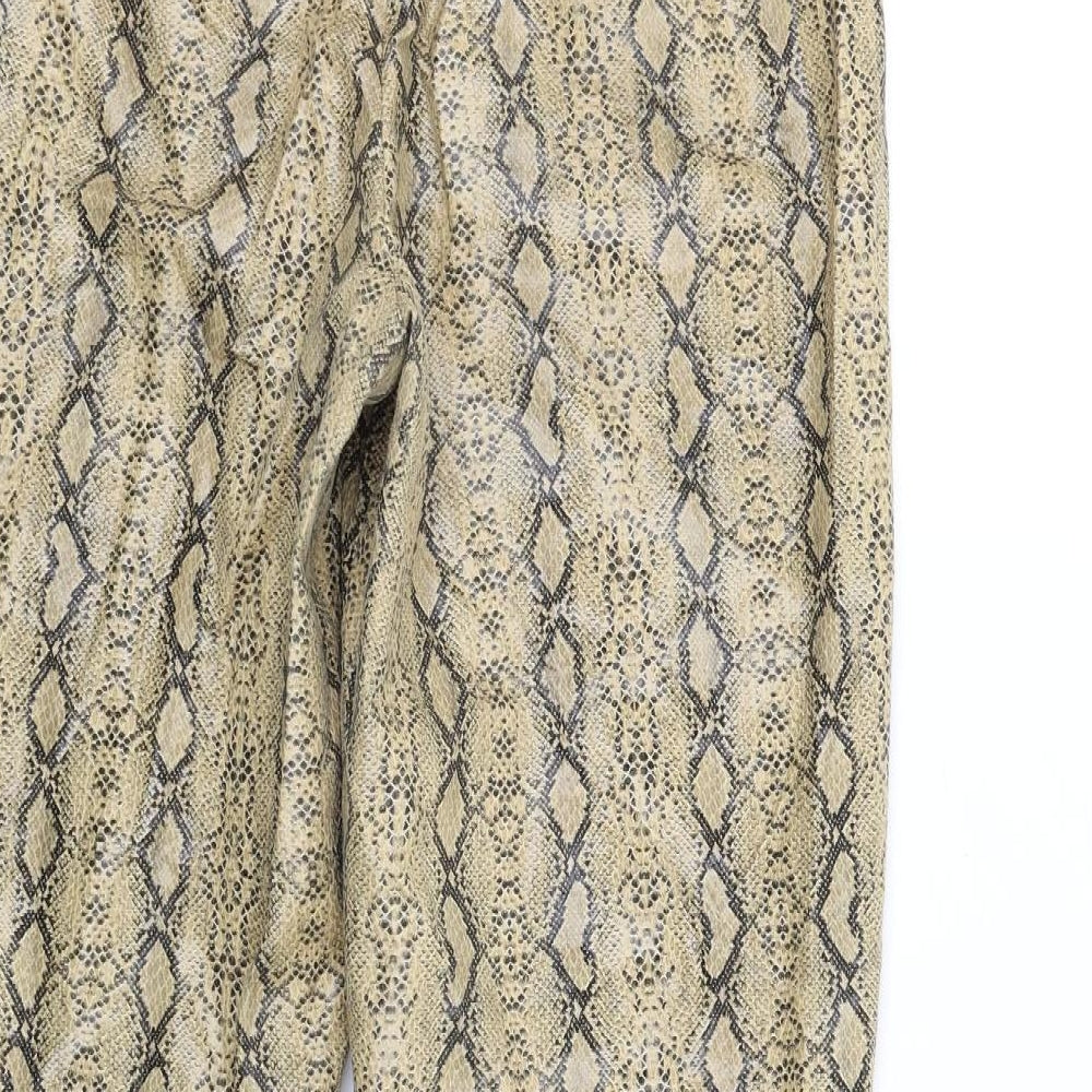 PRETTYLITTLETHING Womens Beige Animal Print Polyurethane Trousers Size 8 L30 in Regular Zip - Snake Print