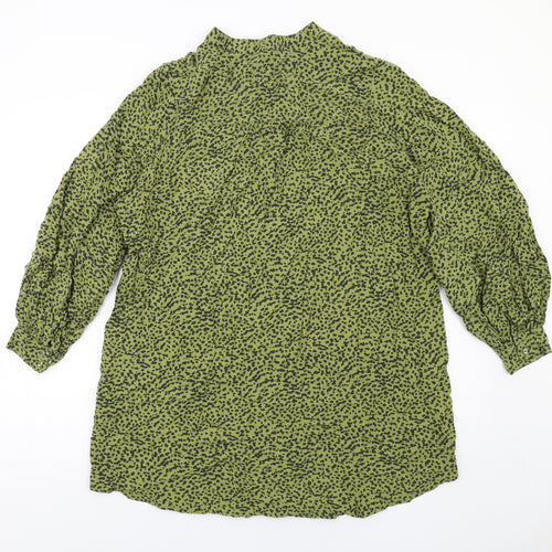 H&M Womens Green Animal Print Viscose Mini Size 10 Mock Neck Button