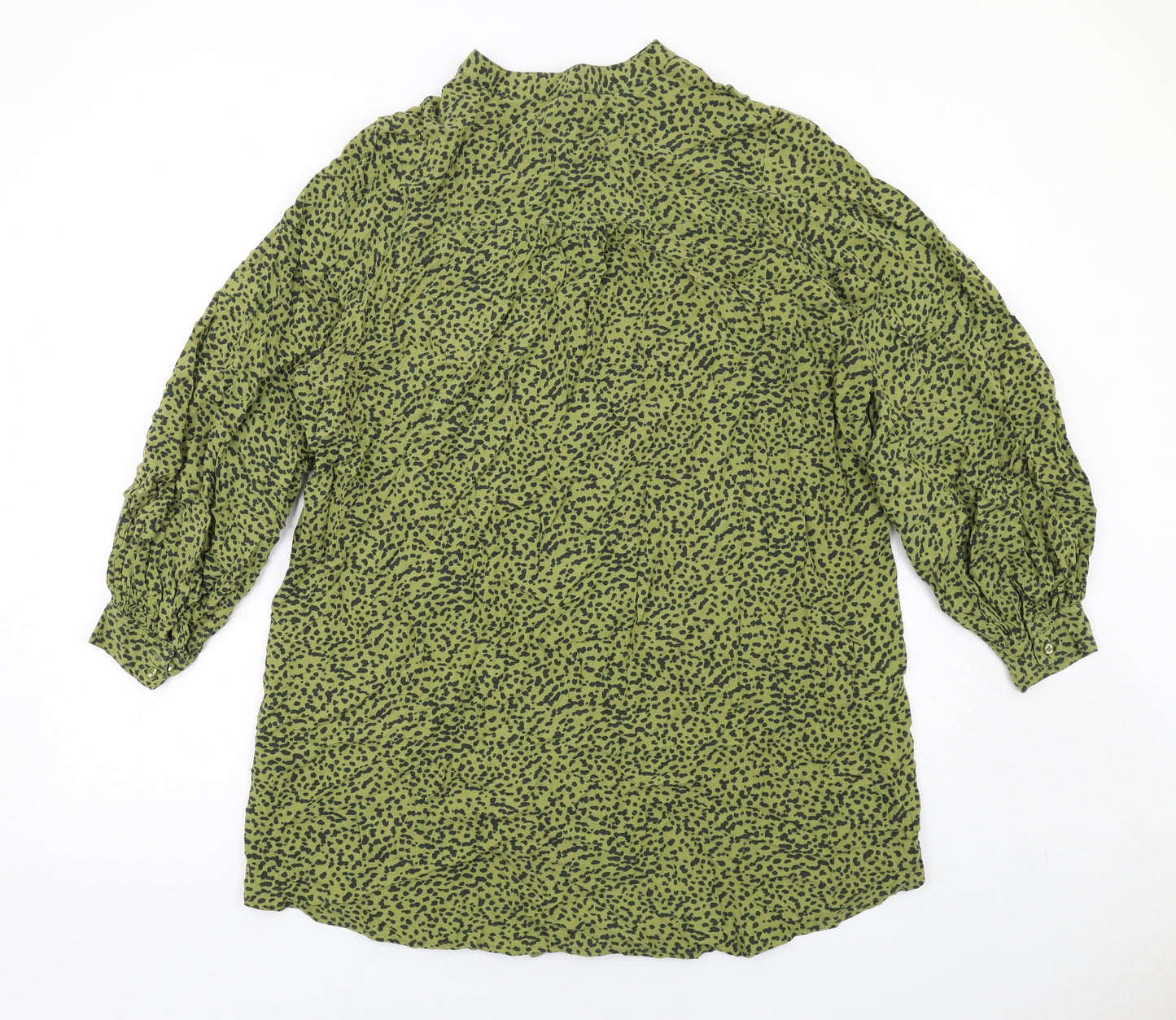 H&M Womens Green Animal Print Viscose Mini Size 10 Mock Neck Button