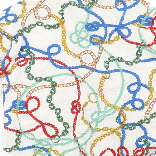 Bershka Womens Multicoloured Geometric Viscose Basic Button-Up Size S Collared - Chain Link Print