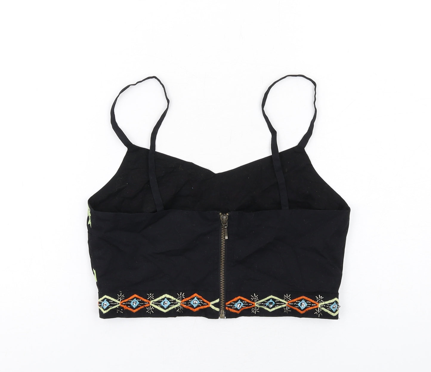 New Look Womens Black Geometric Cotton Cropped Tank Size 8 V-Neck