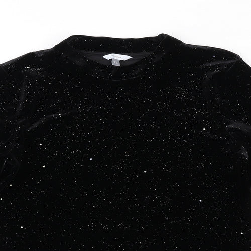 John Lewis Womens Black Geometric Polyester Basic T-Shirt Size 12 Round Neck