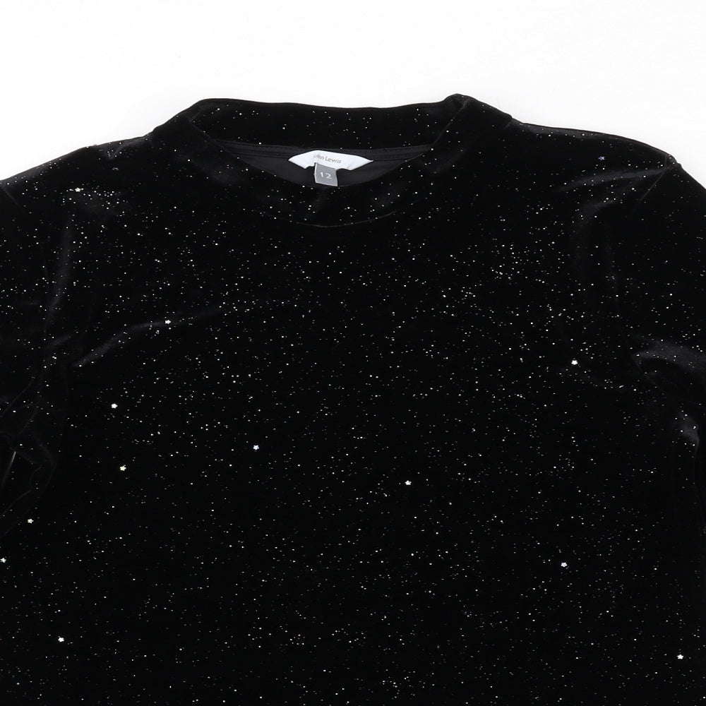 John Lewis Womens Black Geometric Polyester Basic T-Shirt Size 12 Round Neck