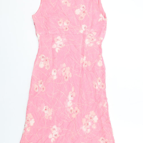 Planet Womens Pink Floral Cupro A-Line Size 10 V-Neck Zip