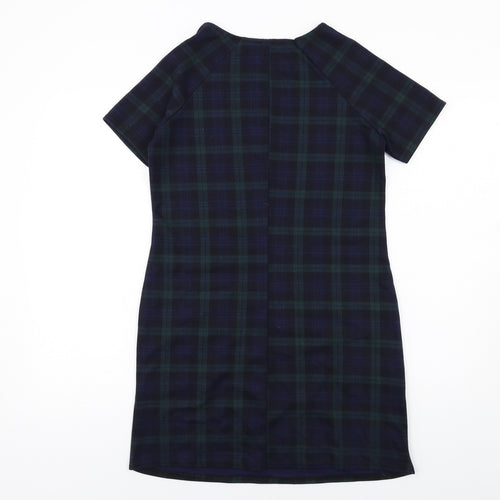 New Look Womens Blue Plaid Polyester T-Shirt Dress Size 12 Round Neck Pullover