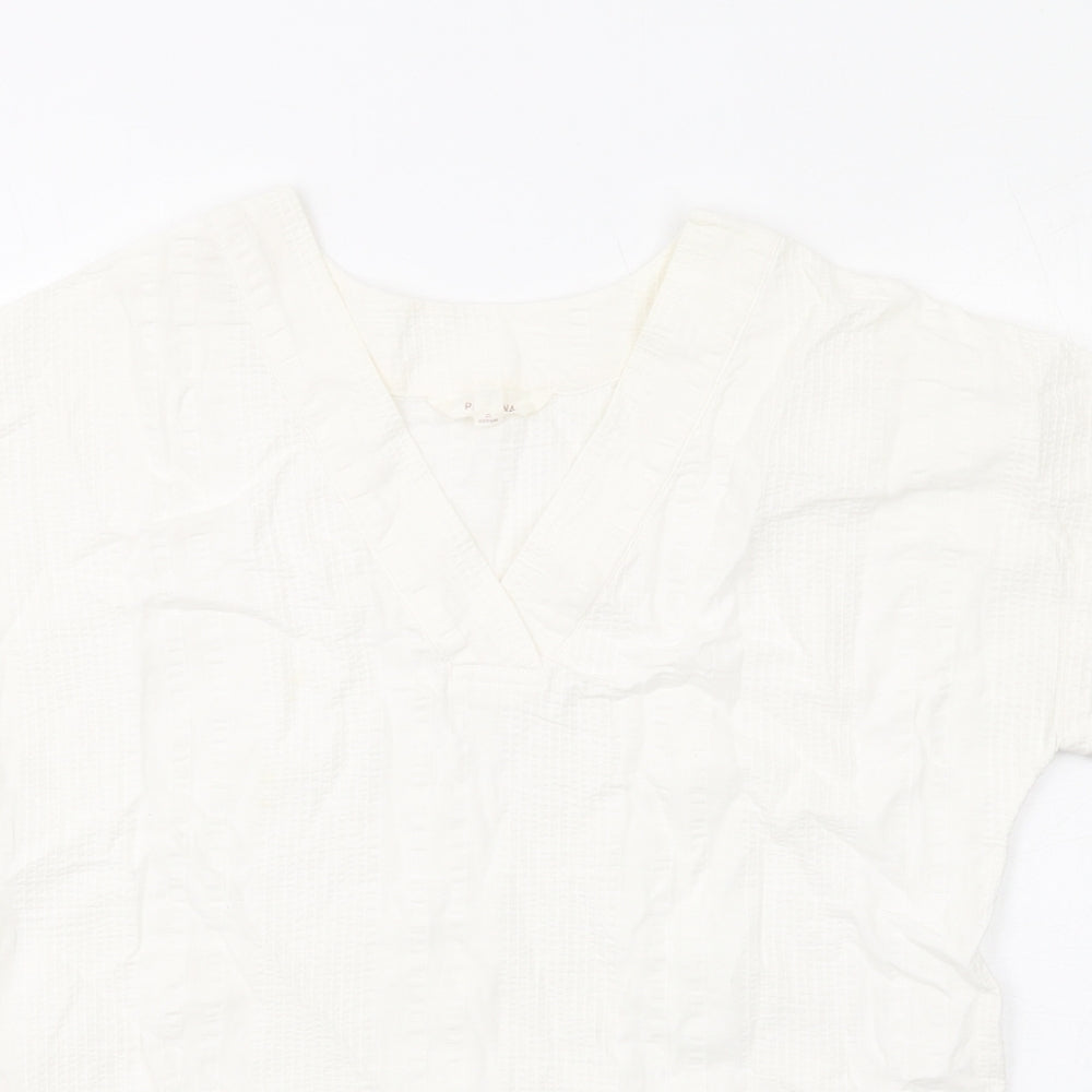 Per Una Womens Ivory Cotton Basic T-Shirt Size 8 V-Neck
