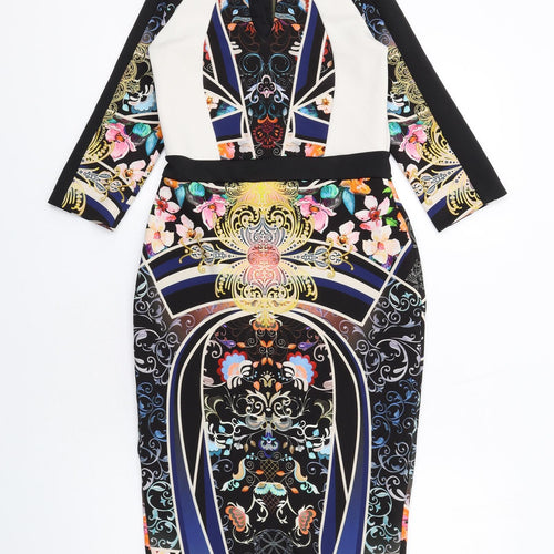 River Island Womens Multicoloured Geometric Polyester Shift Size 8 V-Neck Zip