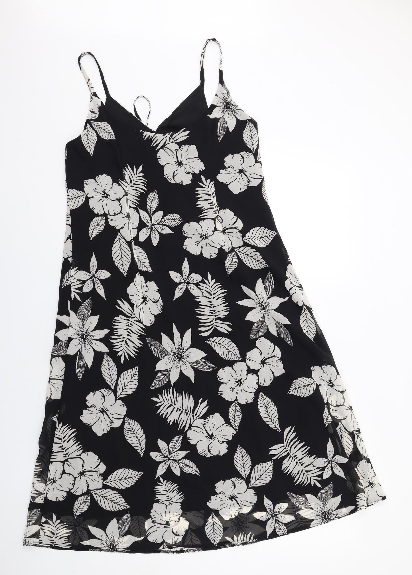 Suzanne Grae Womens Black Floral Polyester Tank Dress Size 14 V-Neck Pullover