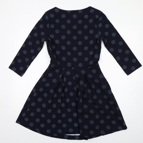 NEXT Womens Blue Polka Dot Polyester A-Line Size 10 Round Neck Pullover