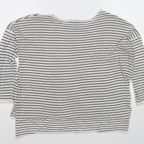 Zara Womens White Round Neck Striped Polyester Pullover Jumper Size S