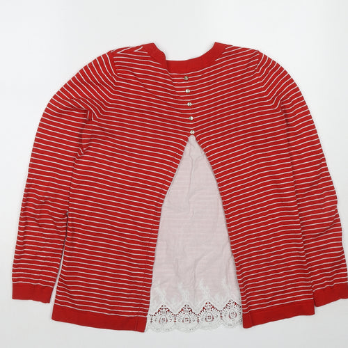 Boden Womens Red Round Neck Striped Cotton Pullover Jumper Size S