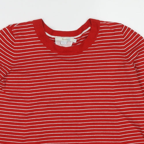 Boden Womens Red Round Neck Striped Cotton Pullover Jumper Size S