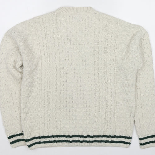 Topman Mens White Crew Neck Acrylic Pullover Jumper Size XS Long Sleeve