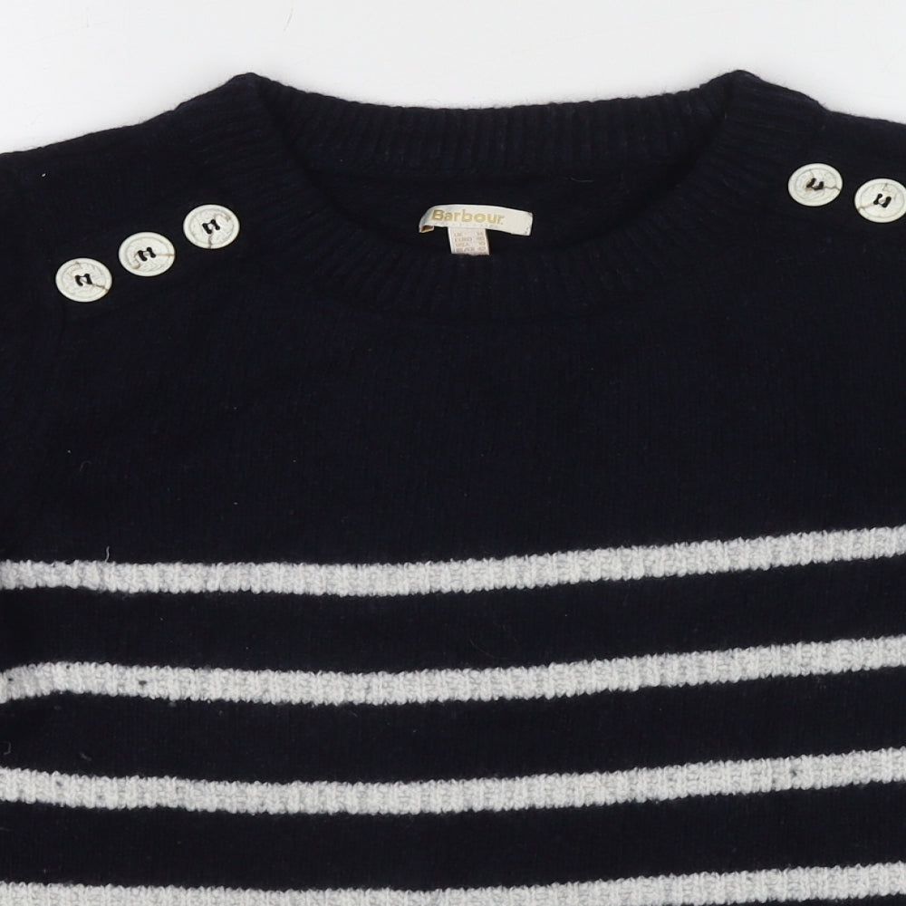 Barbour Womens Blue Round Neck Striped Wool Pullover Jumper Size 14