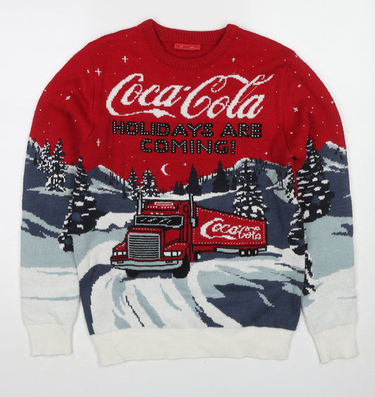 Coca-Cola Mens Multicoloured Crew Neck Acrylic Pullover Jumper Size S Long Sleeve - Christmas Holiday are Coming
