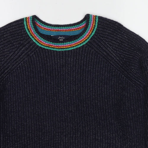 Joules Womens Blue Round Neck Striped Acrylic Pullover Jumper Size 6