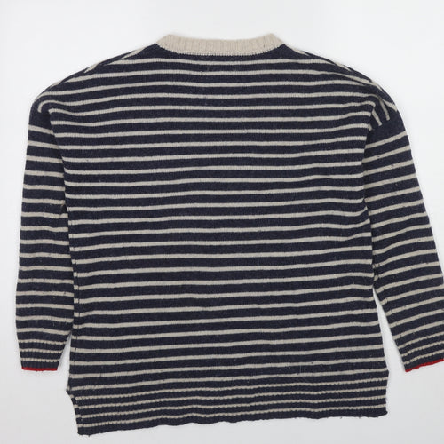 Paul Costelloe Womens Blue Round Neck Striped Wool Pullover Jumper Size 14