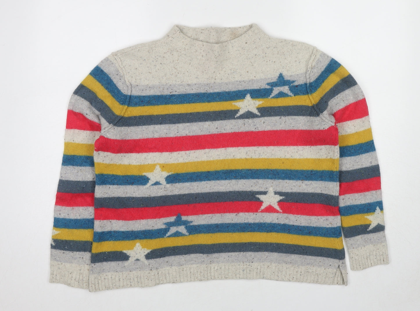 White Stuff Womens Multicoloured Mock Neck Striped Wool Pullover Jumper Size 16 - Star detail