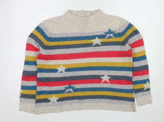 White Stuff Womens Multicoloured Mock Neck Striped Wool Pullover Jumper Size 16 - Star detail
