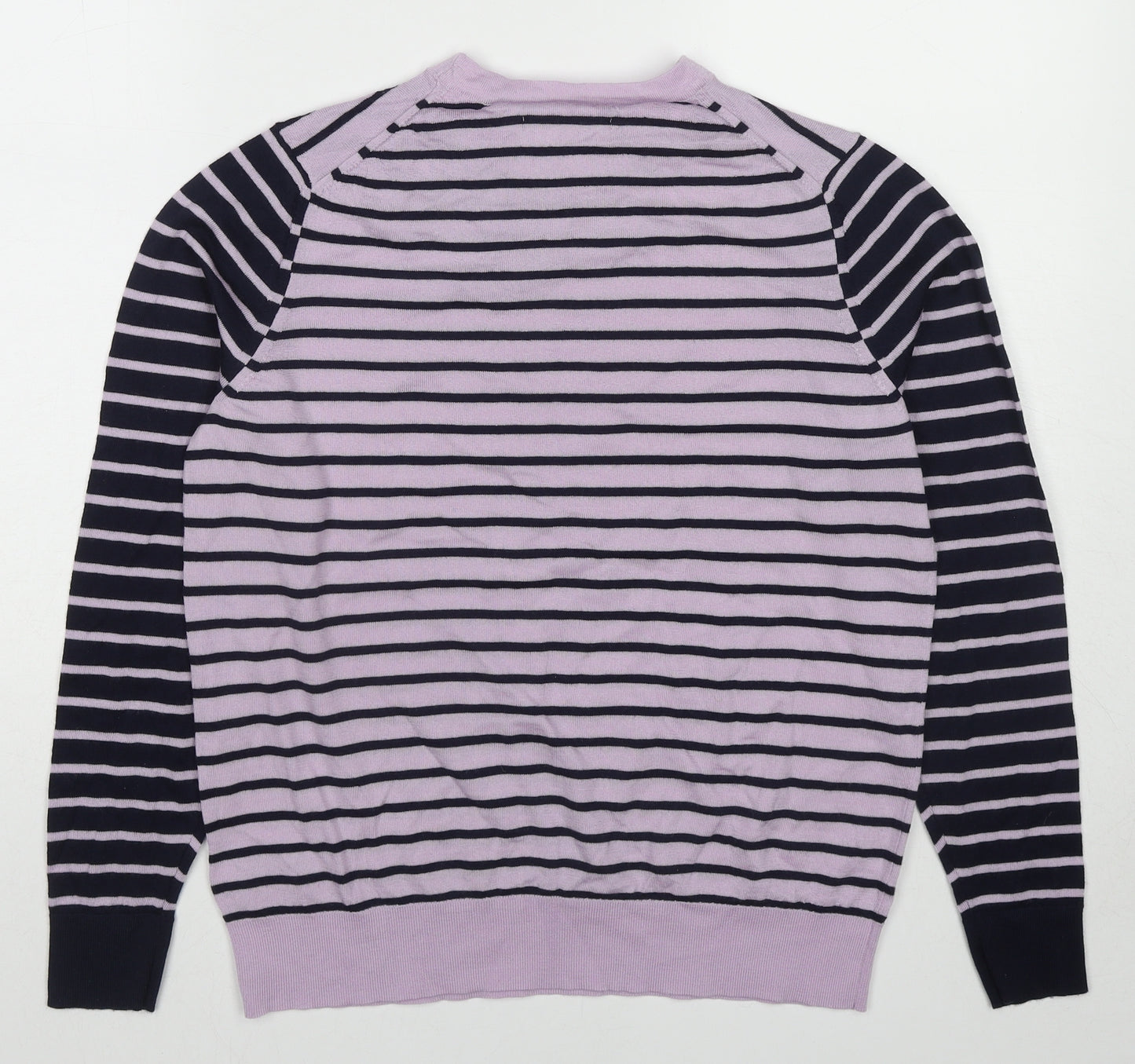 Marks and Spencer Womens Purple Round Neck Striped Wool Pullover Jumper Size 14