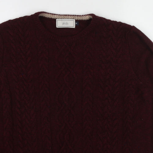 John Lewis Mens Red Crew Neck Wool Pullover Jumper Size M Long Sleeve