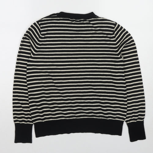 Autograph Womens Black Round Neck Striped Wool Pullover Jumper Size 12