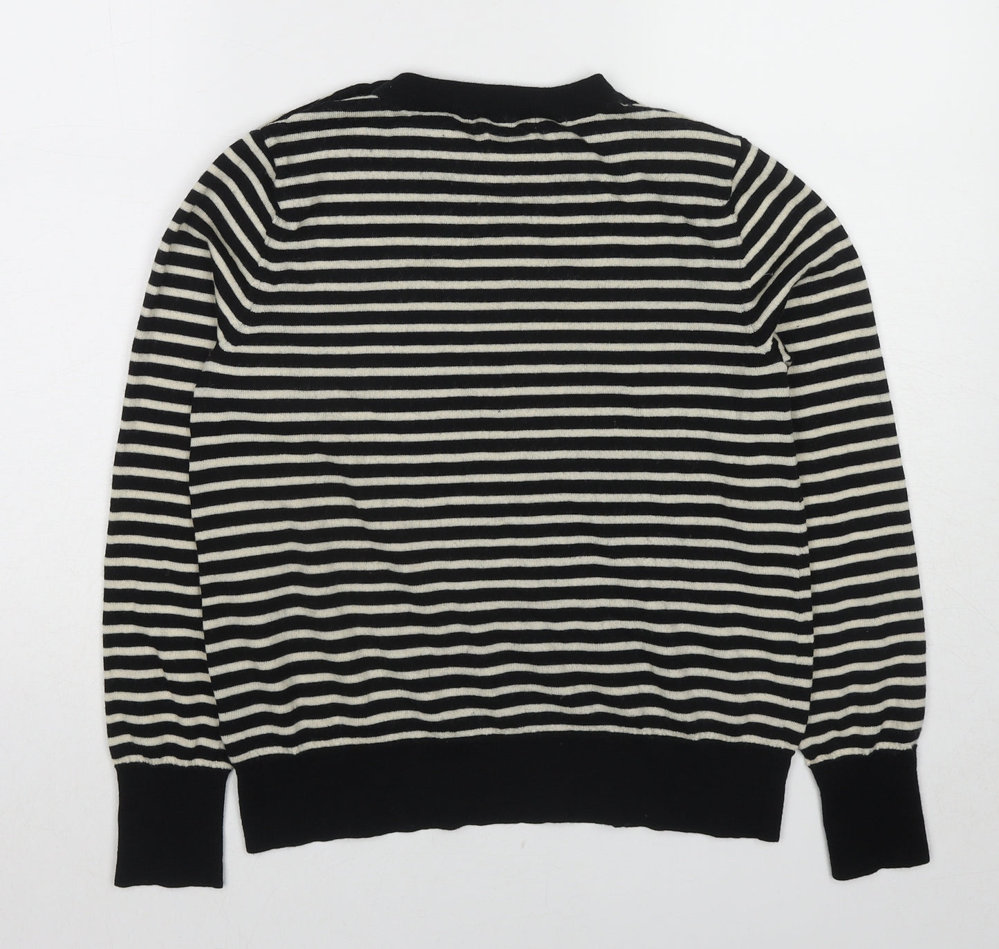 Autograph Womens Black Round Neck Striped Wool Pullover Jumper Size 12