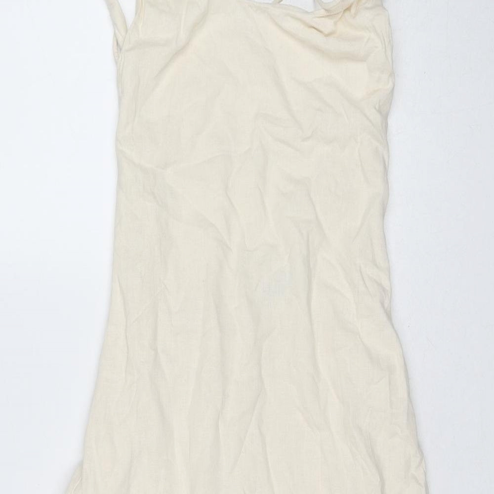 Zara Womens Beige Linen Maxi Size XS Round Neck Zip