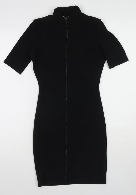 PRETTYLITTLETHING Womens Black Polyester Bodycon Size 6 V-Neck Zip
