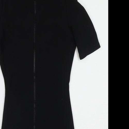 PRETTYLITTLETHING Womens Black Polyester Bodycon Size 6 V-Neck Zip