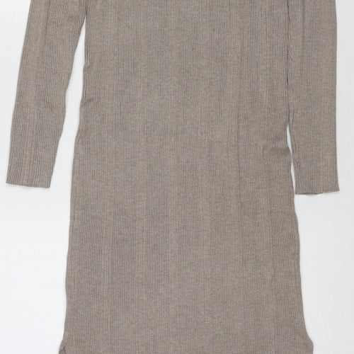 Marks and Spencer Womens Beige Viscose Jumper Dress Size 10 Roll Neck Pullover