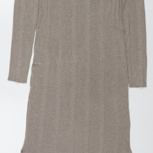 Marks and Spencer Womens Beige Viscose Jumper Dress Size 10 Roll Neck Pullover