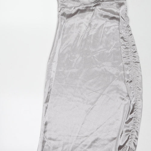 Missguided Womens Silver Polyester Slip Dress Size 8 V-Neck Zip