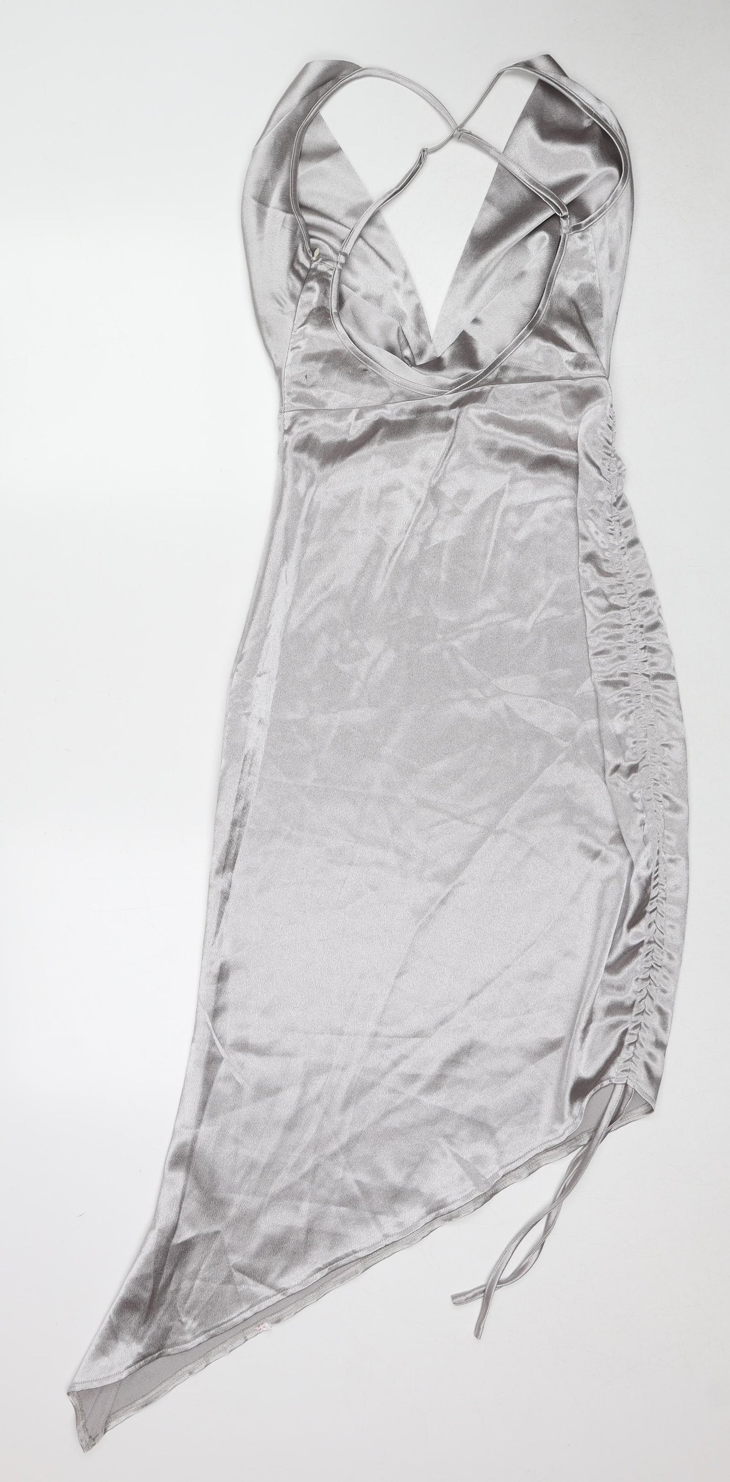 Missguided Womens Silver Polyester Slip Dress Size 8 V-Neck Zip