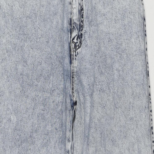 Stradivarius Womens Blue Cotton Wide-Leg Jeans Size 12 L24 in Regular Zip
