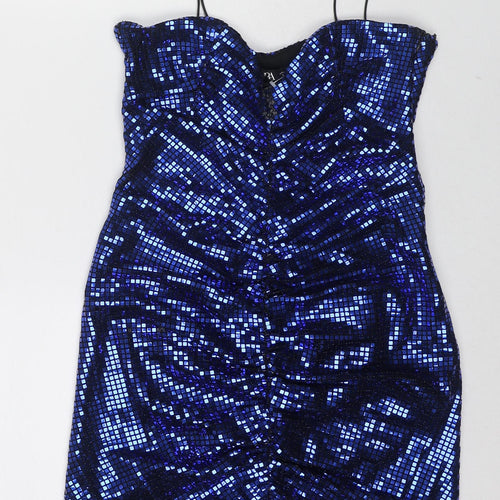 Zara Womens Blue Polyester Bodycon Size M Cowl Neck Zip