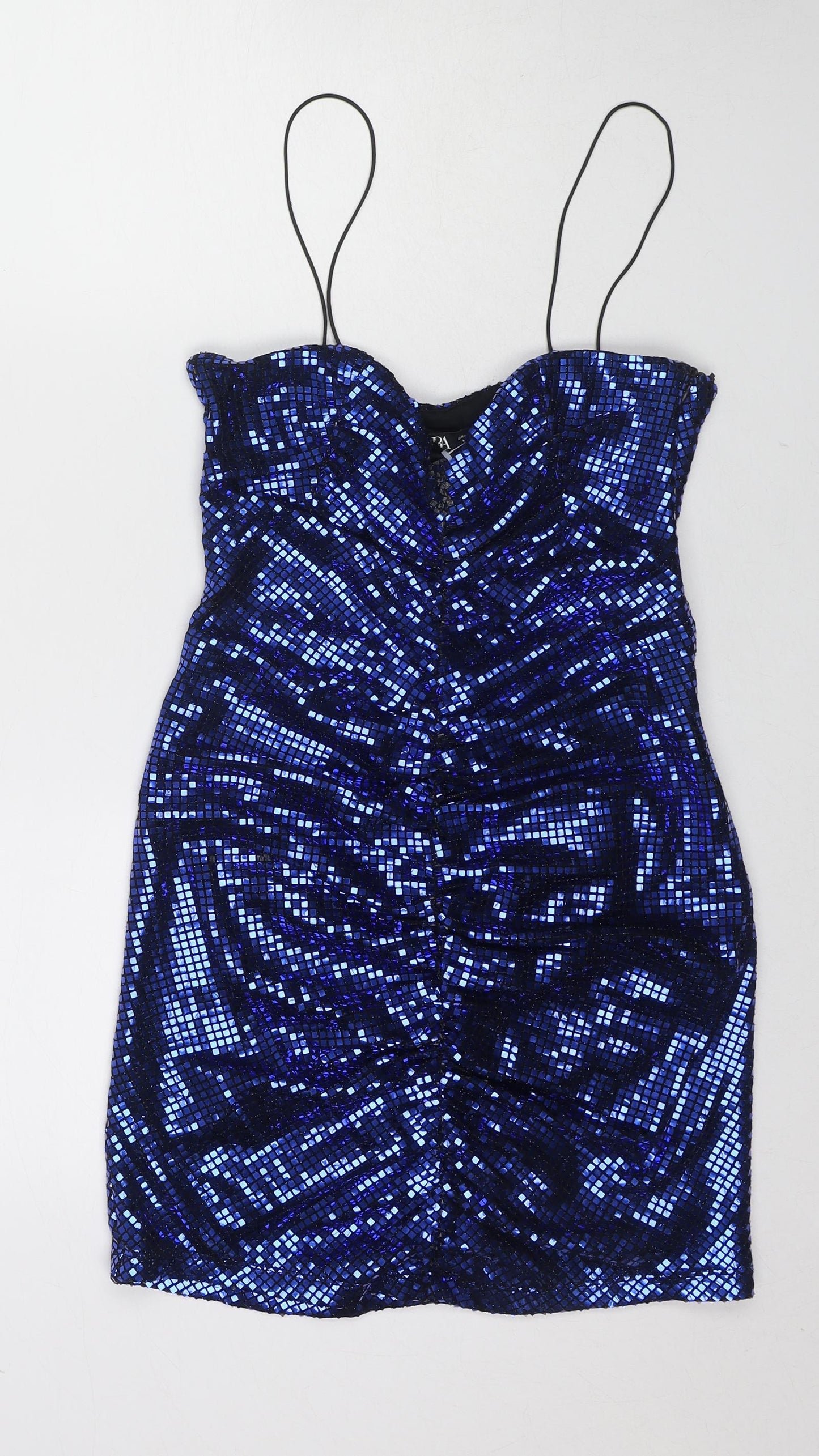 Zara Womens Blue Polyester Bodycon Size M Cowl Neck Zip