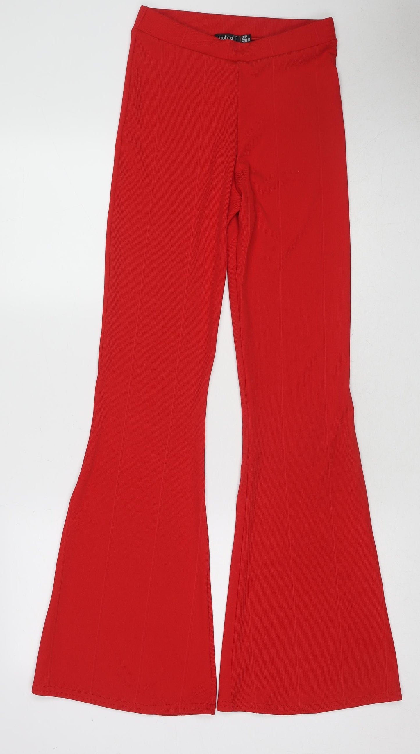 Boohoo Womens Red Polyester Trousers Size 10 L31 in Regular - Ribbed Fabric