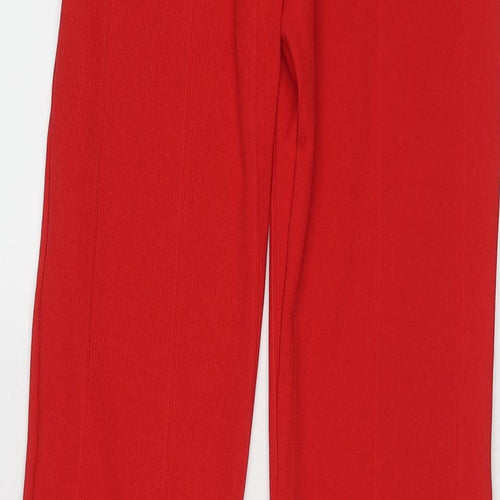 Boohoo Womens Red Polyester Trousers Size 10 L31 in Regular - Ribbed Fabric