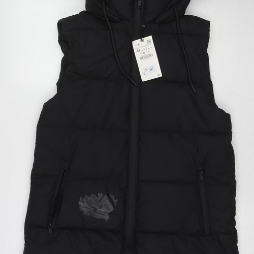 Zara Womens Black Gilet Jacket Size M Zip - Puffer Longline Gillet