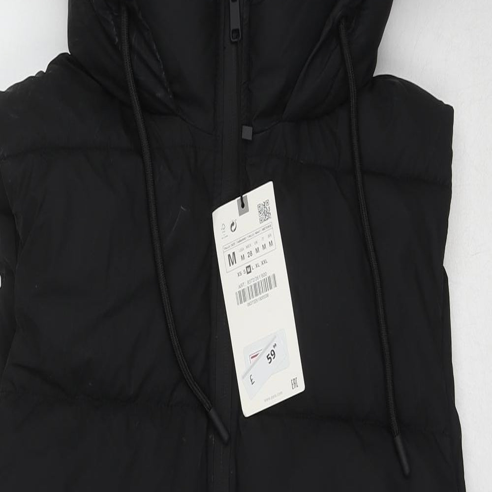 Zara Womens Black Gilet Jacket Size M Zip - Puffer Longline Gillet
