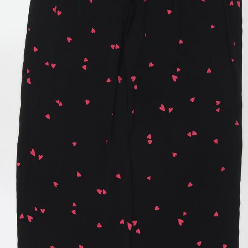 Marks and Spencer Womens Black Geometric Polyester Trousers Size 10 L28 in Regular - Heart Print