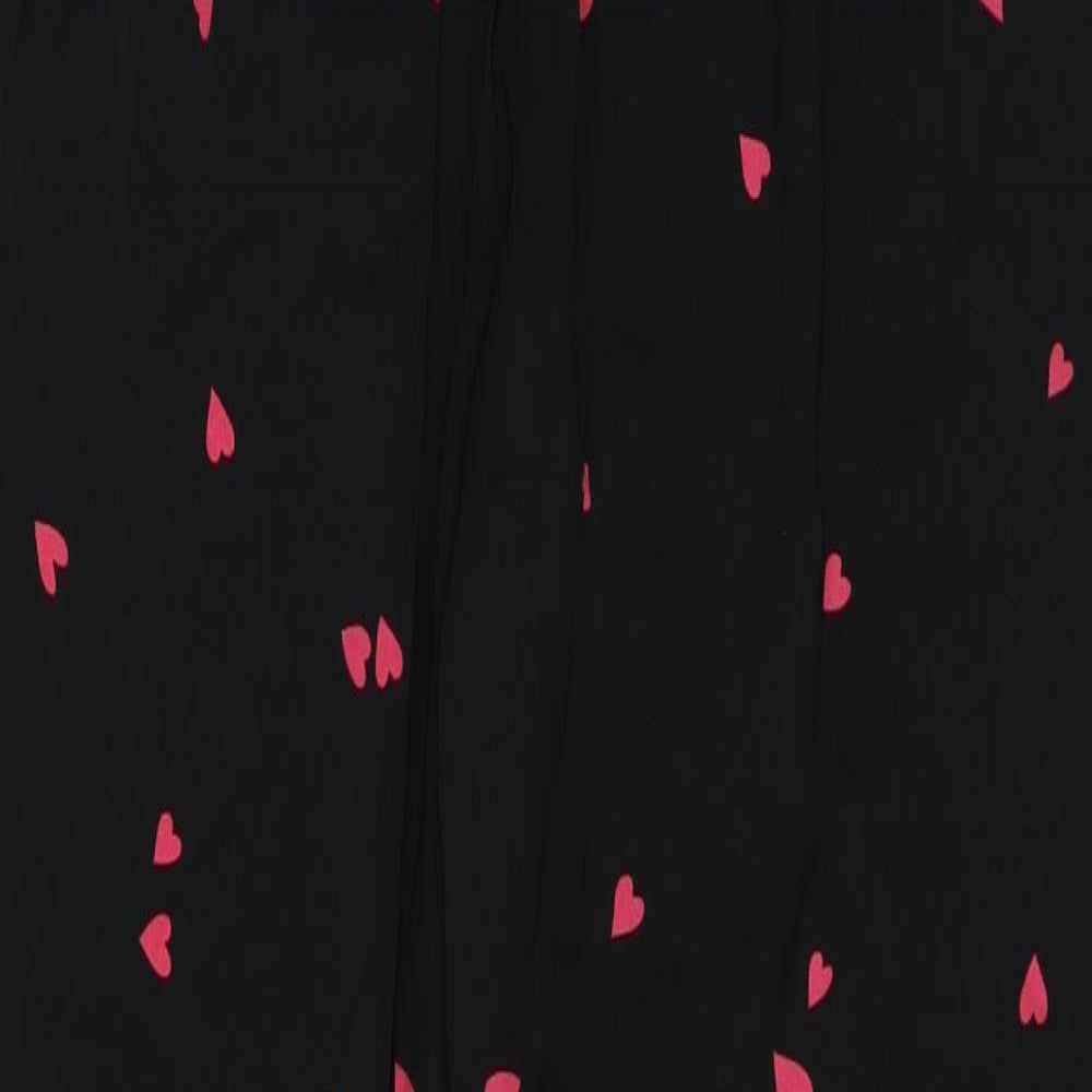 Marks and Spencer Womens Black Geometric Polyester Trousers Size 10 L28 in Regular - Heart Print