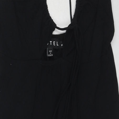 Motel Womens Black Polyester Slip Dress Size M Round Neck Tie